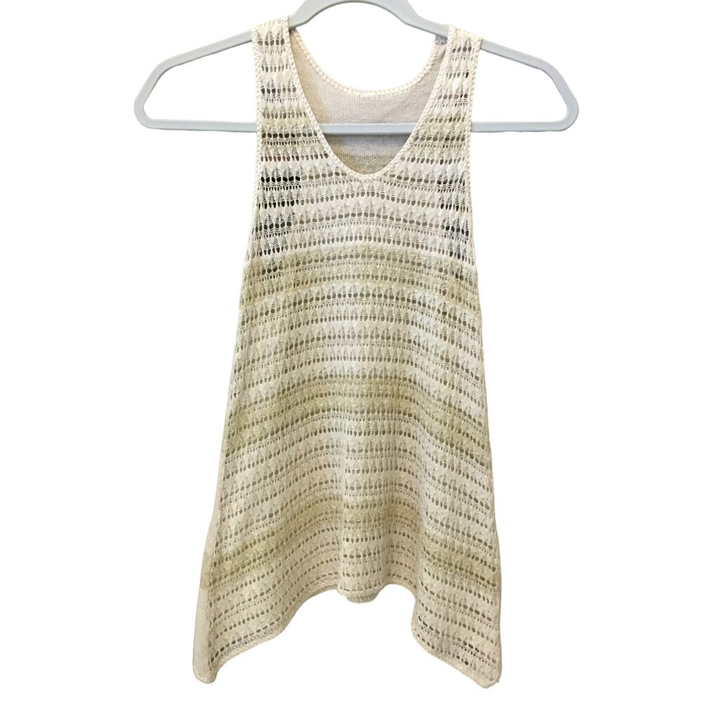 Women's Crochet Open Knit Racerback Tank Top Small Tan Gold Shimmer Beach Resort